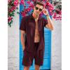 COOFANDY Men’s 2 Piece Short Set Cuban Guayabera Shirts Short Sleeve Casual Beach Outfits Set(Wine Red)