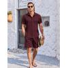 COOFANDY Men’s 2 Piece Short Set Cuban Guayabera Shirts Short Sleeve Casual Beach Outfits Set(Wine Red)