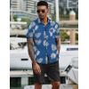 COOFANDY Men’s 2 Piece Summer Beach Outfits Tropical Short Sleeve Button Down Shirts and Shorts Hawaiian Vacation Sets(Blue White Leaf)