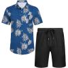 COOFANDY Men’s 2 Piece Summer Beach Outfits Tropical Short Sleeve Button Down Shirts and Shorts Hawaiian Vacation Sets(Blue White Leaf)