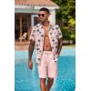 COOFANDY Men’s 2 Piece Summer Beach Outfits Tropical Short Sleeve Button Down Shirts and Shorts Hawaiian Vacation Sets(Coconut Tree Pink)