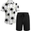 COOFANDY Men’s 2 Piece Summer Beach Outfits Tropical Short Sleeve Button Down Shirts and Shorts Hawaiian Vacation Sets(Coconut Tree White)