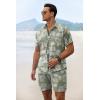 COOFANDY Men’s 2 Piece Summer Beach Outfits Tropical Short Sleeve Button Down Shirts and Shorts Hawaiian Vacation Sets(Green – Leaf)