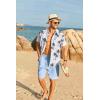 COOFANDY Men’s 2 Piece Summer Beach Outfits Tropical Short Sleeve Button Down Shirts and Shorts Hawaiian Vacation Sets(Island Light Blue)