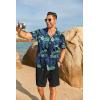 COOFANDY Men’s 2 Piece Summer Beach Outfits Tropical Short Sleeve Button Down Shirts and Shorts Hawaiian Vacation Sets(Leaf Blue Black)