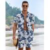 COOFANDY Men’s 2 Piece Summer Beach Outfits Tropical Short Sleeve Button Down Shirts and Shorts Hawaiian Vacation Sets(Leaf Blue White)