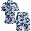 COOFANDY Men’s 2 Piece Summer Beach Outfits Tropical Short Sleeve Button Down Shirts and Shorts Hawaiian Vacation Sets(Leaf Blue White)