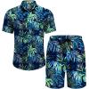 COOFANDY Men’s 2 Piece Summer Beach Outfits Tropical Short Sleeve Button Down Shirts and Shorts Hawaiian Vacation Sets(Leaf Green)