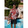 COOFANDY Men’s 2 Piece Summer Beach Outfits Tropical Short Sleeve Button Down Shirts and Shorts Hawaiian Vacation Sets(Leaf Red)