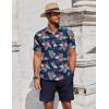 COOFANDY Men’s 2 Piece Summer Beach Outfits Tropical Short Sleeve Button Down Shirts and Shorts Hawaiian Vacation Sets(Navy – Floral)