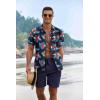 COOFANDY Men’s 2 Piece Summer Beach Outfits Tropical Short Sleeve Button Down Shirts and Shorts Hawaiian Vacation Sets(Navy – Floral)