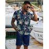 COOFANDY Men’s 2 Piece Summer Beach Outfits Tropical Short Sleeve Button Down Shirts and Shorts Hawaiian Vacation Sets(Navy Green Leaf)