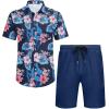 COOFANDY Men’s 2 Piece Summer Beach Outfits Tropical Short Sleeve Button Down Shirts and Shorts Hawaiian Vacation Sets(Navy Tropical Floral)