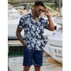 COOFANDY Men’s 2 Piece Summer Beach Outfits Tropical Short Sleeve Button Down Shirts and Shorts Hawaiian Vacation Sets(Navy White Flower)
