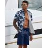 COOFANDY Men’s 2 Piece Summer Beach Outfits Tropical Short Sleeve Button Down Shirts and Shorts Hawaiian Vacation Sets(Navy White Flower)