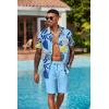 COOFANDY Men’s 2 Piece Summer Beach Outfits Tropical Short Sleeve Button Down Shirts and Shorts Hawaiian Vacation Sets(Palm Leaf Blue)