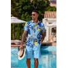 COOFANDY Men’s 2 Piece Summer Beach Outfits Tropical Short Sleeve Button Down Shirts and Shorts Hawaiian Vacation Sets(Palm Leaf Blue)