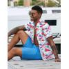 COOFANDY Men’s 2 Piece Summer Beach Outfits Tropical Short Sleeve Button Down Shirts and Shorts Hawaiian Vacation Sets(Pink Blue Leaf)