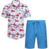 COOFANDY Men’s 2 Piece Summer Beach Outfits Tropical Short Sleeve Button Down Shirts and Shorts Hawaiian Vacation Sets(Pink Blue Leaf)