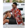 COOFANDY Men’s 2 Piece Summer Beach Outfits Tropical Short Sleeve Button Down Shirts and Shorts Hawaiian Vacation Sets(Red Tropical Leaf)