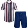 COOFANDY Men’s 2 Piece Summer Beach Outfits Tropical Short Sleeve Button Down Shirts and Shorts Hawaiian Vacation Sets(Stripe)