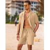 COOFANDY Men’s 2 Pieces Casual Beach Outfits Short Sleeve Button Down Shirts Summer Short Set(A-khaki)