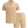 COOFANDY Men’s 2 Pieces Casual Beach Outfits Short Sleeve Button Down Shirts Summer Short Set(A-khaki)
