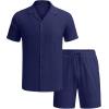 COOFANDY Men’s 2 Pieces Casual Beach Outfits Short Sleeve Button Down Shirts Summer Short Set(A-navy Blue)