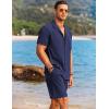 COOFANDY Men’s 2 Pieces Casual Beach Outfits Short Sleeve Button Down Shirts Summer Short Set(A-navy Blue)