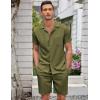 COOFANDY Men’s 2 Pieces Casual Beach Outfits Short Sleeve Button Down Shirts Summer Short Set(Army Green)