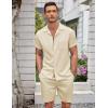 COOFANDY Men’s 2 Pieces Casual Beach Outfits Short Sleeve Button Down Shirts Summer Short Set(Beige)