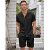 COOFANDY Men’s 2 Pieces Casual Beach Outfits Short Sleeve Button Down Shirts Summer Short Set(Black)
