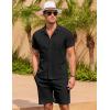 COOFANDY Men’s 2 Pieces Casual Beach Outfits Short Sleeve Button Down Shirts Summer Short Set(Black)