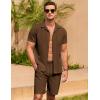 COOFANDY Men’s 2 Pieces Casual Beach Outfits Short Sleeve Button Down Shirts Summer Short Set(Brown)