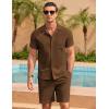 COOFANDY Men’s 2 Pieces Casual Beach Outfits Short Sleeve Button Down Shirts Summer Short Set(Brown)