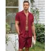 COOFANDY Men’s 2 Pieces Casual Beach Outfits Short Sleeve Button Down Shirts Summer Short Set(Crimson)