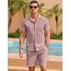 COOFANDY Men’s 2 Pieces Casual Beach Outfits Short Sleeve Button Down Shirts Summer Short Set(Dusty Rose)