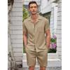 COOFANDY Men’s 2 Pieces Casual Beach Outfits Short Sleeve Button Down Shirts Summer Short Set(Khaki)