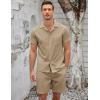 COOFANDY Men’s 2 Pieces Casual Beach Outfits Short Sleeve Button Down Shirts Summer Short Set(Khaki)