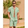 COOFANDY Men’s 2 Pieces Casual Beach Outfits Short Sleeve Button Down Shirts Summer Short Set(Light Green)