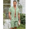 COOFANDY Men’s 2 Pieces Casual Beach Outfits Short Sleeve Button Down Shirts Summer Short Set(Light Green)