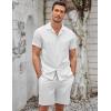 COOFANDY Men’s 2 Pieces Casual Beach Outfits Short Sleeve Button Down Shirts Summer Short Set(White)