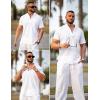 COOFANDY Men’s 2 Pieces Cotton Linen Set Casual Short Sleeve Henley Shirts Beach Yoga Pants Summer Outfits(All White)