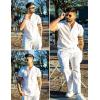 COOFANDY Men’s 2 Pieces Cotton Linen Set Casual Short Sleeve Henley Shirts Beach Yoga Pants Summer Outfits(All White)