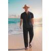 COOFANDY Men’s 2 Pieces Cotton Linen Set Casual Short Sleeve Henley Shirts Beach Yoga Pants Summer Outfits(Black)