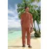 COOFANDY Men’s 2 Pieces Cotton Linen Set Casual Short Sleeve Henley Shirts Beach Yoga Pants Summer Outfits(Caramel)