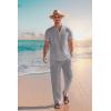 COOFANDY Men’s 2 Pieces Cotton Linen Set Casual Short Sleeve Henley Shirts Beach Yoga Pants Summer Outfits(Grey)