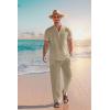 COOFANDY Men’s 2 Pieces Cotton Linen Set Casual Short Sleeve Henley Shirts Beach Yoga Pants Summer Outfits(Khaki)