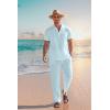COOFANDY Men’s 2 Pieces Cotton Linen Set Casual Short Sleeve Henley Shirts Beach Yoga Pants Summer Outfits(Light Blue)