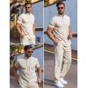 COOFANDY Men’s 2 Pieces Cotton Linen Set Casual Short Sleeve Henley Shirts Beach Yoga Pants Summer Outfits(Light Khaki)